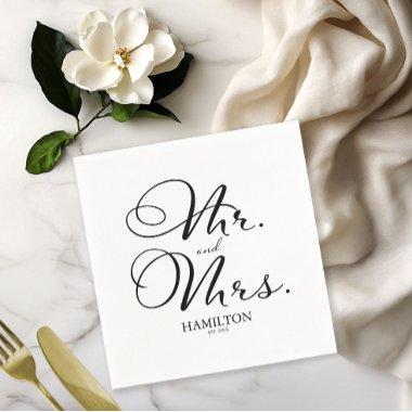 Mr. and Mrs. - Elegant Black Script Wedding Napkins