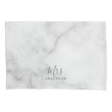 Mr and Mrs | Elegant Marble Modern Script Wedding Pillow Case