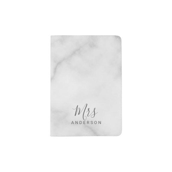 Mr and Mrs | Elegant White Marble Modern Script Passport Holder