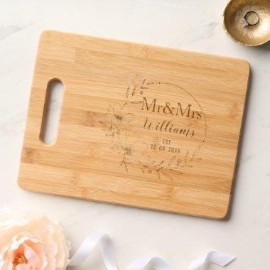 Mr And Mrs Floral Anniversary Family Name Est Engraved Cutting Board