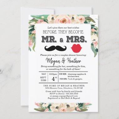 Mr and Mrs Fresh Pink Floral Couple Engagement Inv Invitations