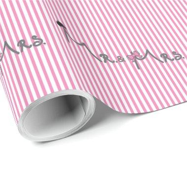 MR. and MRS. groom/bride pink striped modern Wrapping Paper