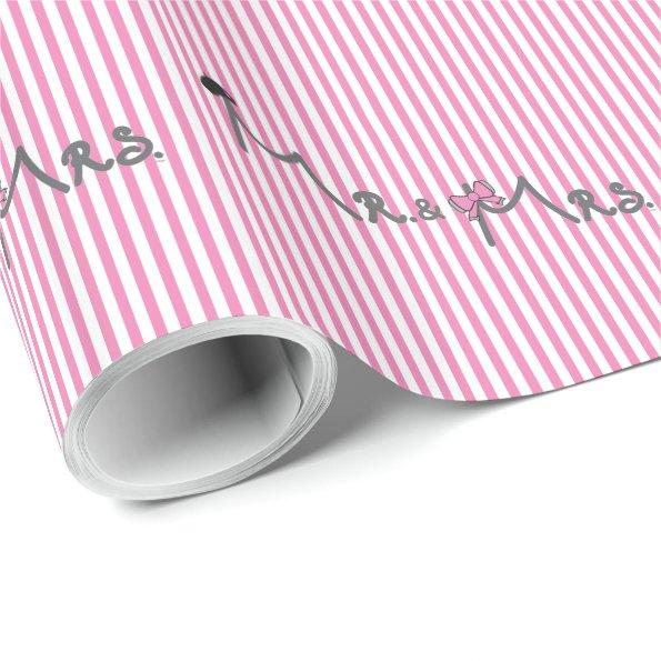MR. and MRS. groom/bride pink striped modern Wrapping Paper