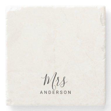 Mr and Mrs | Modern Script Personalized Stone Coaster