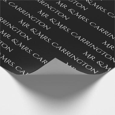 Mr. And Mrs. Name Script Black White Chic Wedding Wrapping Paper
