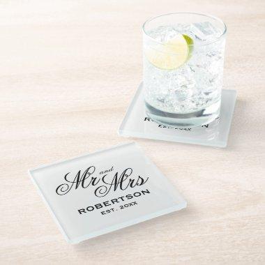 Mr and Mrs newlyweds gift custom glass coaster