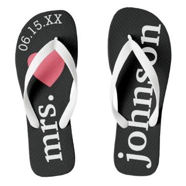 Mr. and Mrs. Personalized Honeymoon with Heart Flip Flops