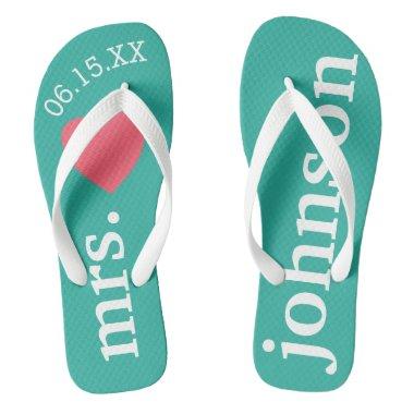 Mr. and Mrs. Personalized Honeymoon with Heart Flip Flops