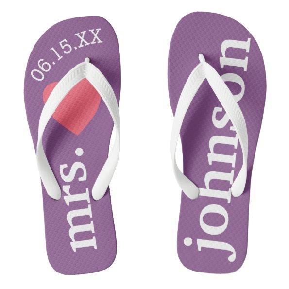 Mr. and Mrs. Personalized Honeymoon with Heart Flip Flops