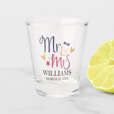 Mr and Mrs Personalized Surname Wedding Favor Shot Shot Glass