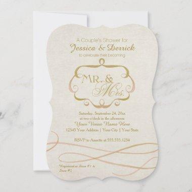 Mr and Mrs Typography Flourish Scroll Watercolor Invitations