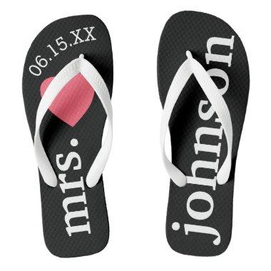 Mr. and Mrs. Wedding Honeymoon Heart Text Flip Flops