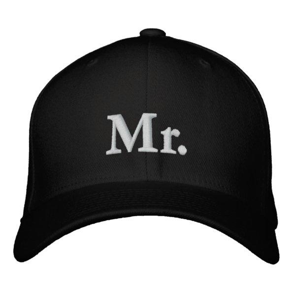 Mr. black and white modern elegant chic embroidered baseball cap