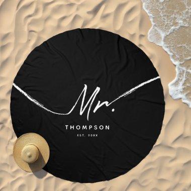 Mr. Custom Modern Black White Minimalist Beach Towel