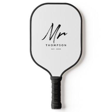 Mr. Modern Black White Minimalist Script  Pickleball Paddle