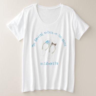 Mr & Mrs Blue Flowers Flip Flops Beach Wedding Plus Size T-Shirt