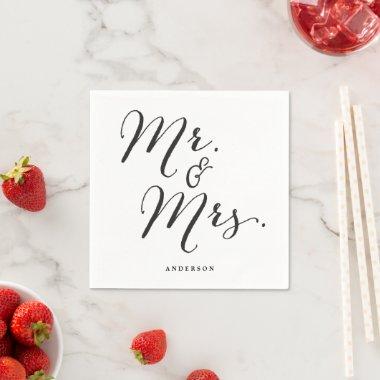 Mr & Mrs Classic Script Calligraphy Name Wedding Paper Napkins