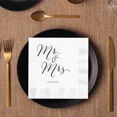 Mr & Mrs Classic Script Calligraphy Name Wedding Paper Napkins