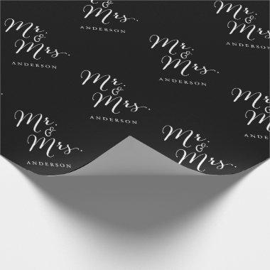 Mr & Mrs Classic Script Calligraphy Name Wedding Wrapping Paper