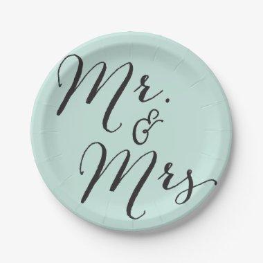 Mr & Mrs Classic Script Chic Calligraphy Wedding Paper Plates