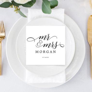 Mr & Mrs Classic Script Wedding Cocktail Napkin