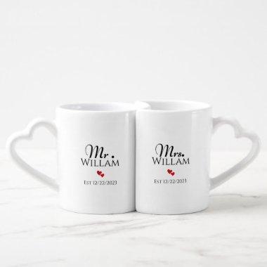 Mr. & Mrs. Elegant Custom Wedding Bride Groom Gift Coffee Mug Set