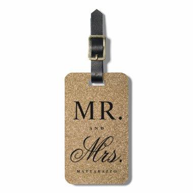 Mr. & Mrs. faux glitter newly wed luggage tag