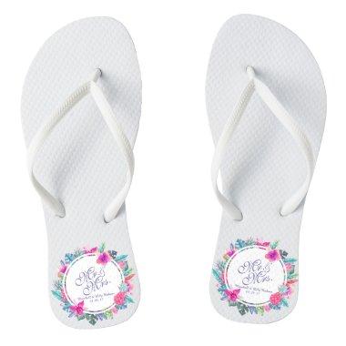 Mr. & Mrs. Floral Tropical Wedding Flip Flops