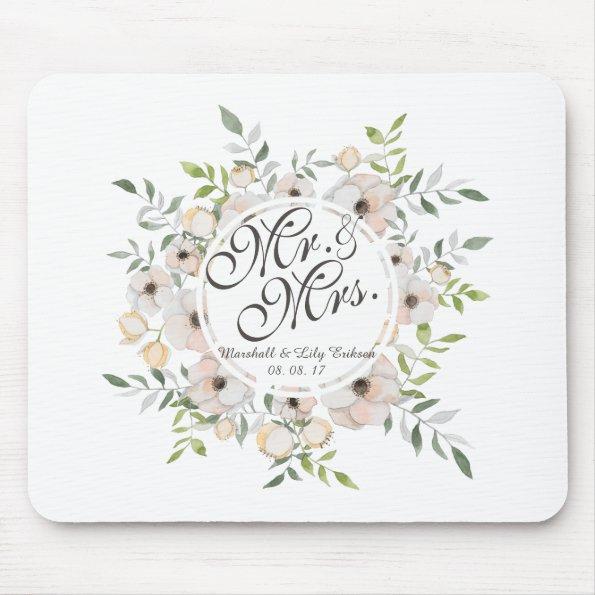 Mr. & Mrs. Floral Watercolor Wedding | Mousepad