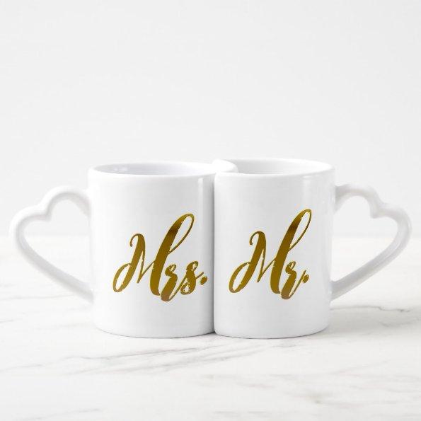 Mr. & Mrs. Gold Foil Modern Script Wedding Coffee Mug Set