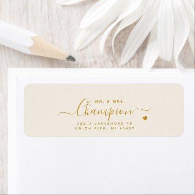 Mr. & Mrs. Gold Script Wedding Return Address Label