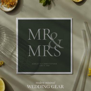 MR&MRS Minimal Typographic Moss Green Cocktail Napkins
