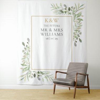 Mr Mrs Monogram Greenery Couples Shower Photo Prop Tapestry