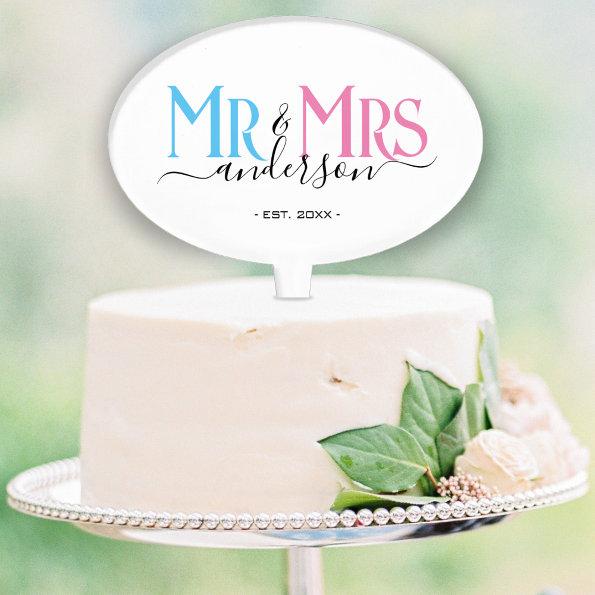 Mr & Mrs Newlywed Couple Wedding Anniversary Black Cake Topper