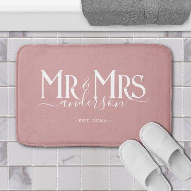 Mr & Mrs Newlywed Wedding Anniversary Dusty Rose Bath Mat