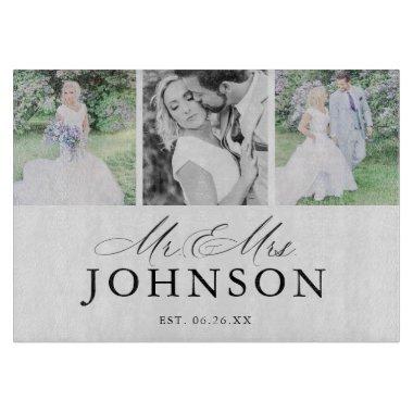 Mr & Mrs Photo Collage Modern Monogram Cutting Board