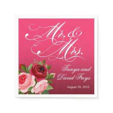 Mr. & Mrs. Script Typography Roses Floral fuchsia Napkins