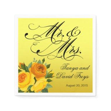 Mr. & Mrs. Script Typography Roses Floral yellow Napkins