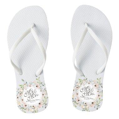 Mr. & Mrs. Watercolor Wedding Flip Flops