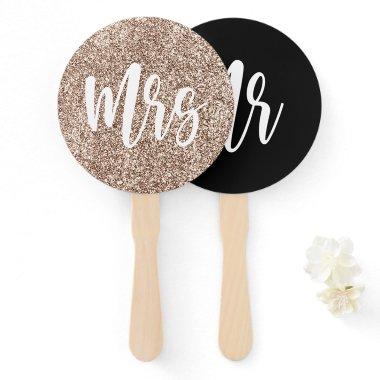 Mr or Mrs Pink Glitter and Black Wedding Game Hand Fan