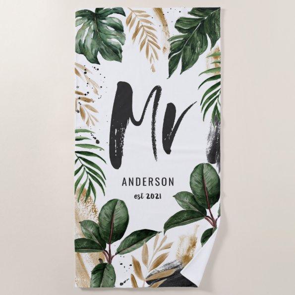 Mr tropical leaf & typography beach towel