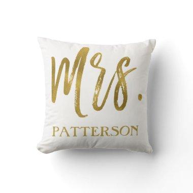Mrs. and Last Name Faux Gold Foil Pillow