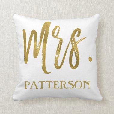 Mrs. and Last Name Faux Gold Foil Pillow