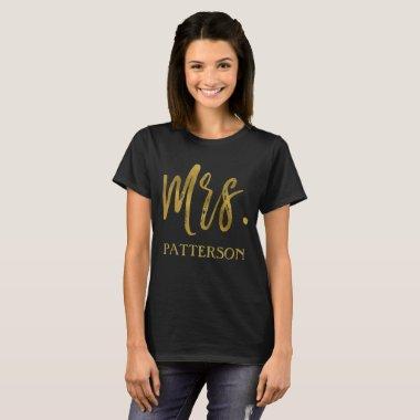 Mrs. and last name Gold Foil Typography Shirt