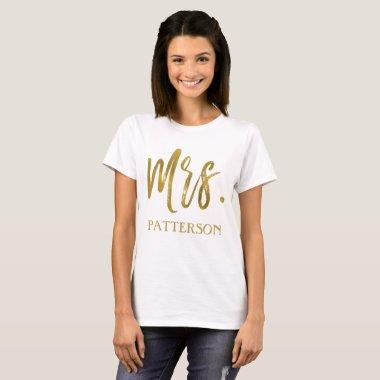 Mrs. and last name Gold Foil Typography Shirt