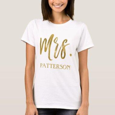 Mrs. and last name Gold Foil Typography Shirt
