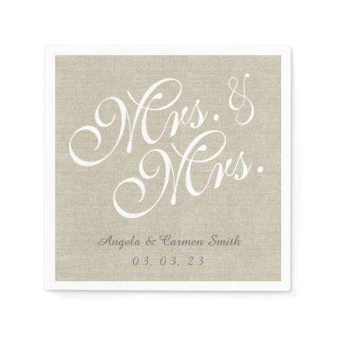 Mrs. and Mrs. Linen Rustic Wedding Paper Napkins