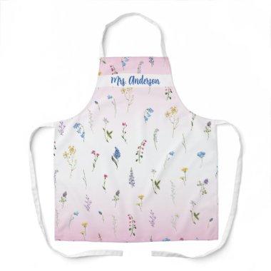 Mrs Bride to Be Wildflower Pink White Gradient Apron