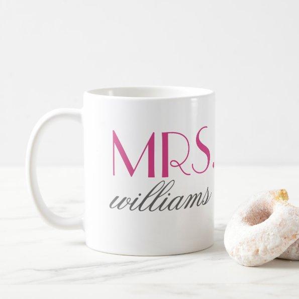 Mrs Elegant Hot Pink Personalized Wedding Monogram Coffee Mug
