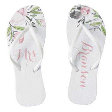 Mrs Floral Bride Wifey Botanical beach sandals